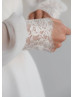 Long Sleeves Ivory Chiffon Lace Keyhole Back Wedding Dress